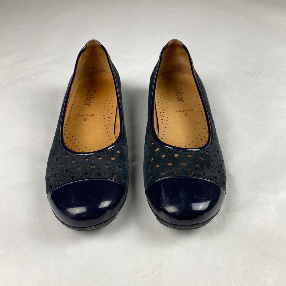 Gabor Flats Women's US 8.5 Blue Suede Perforated Slip On Shoes UK 6